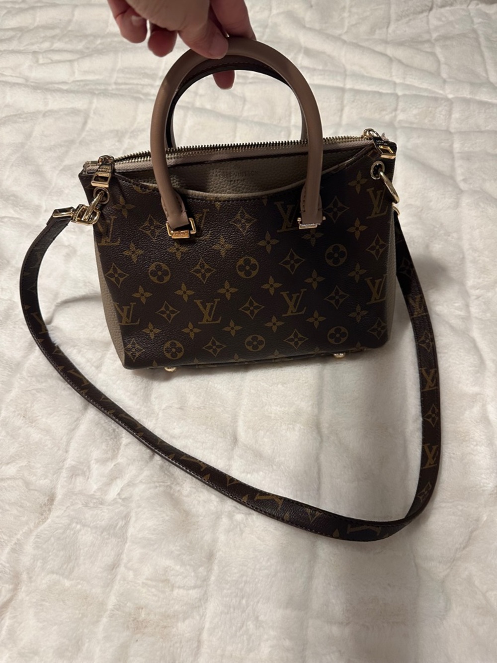 Louis Vuitton Brown Monogram Canvas Satchel with Adjustable Strap